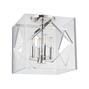 Travis Semi Flush in polished nickel shown from a second angle to highlight the shade profile and mounting canopy.