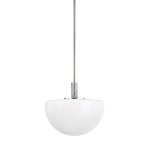 Lethbridge Pendant 11" in polished nickel shown from a second angle to highlight the shade shape and metal detail.