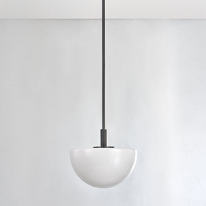 Close-up of the Lethbridge Pendant 15" in bronze showing the shade shape and metal detail.