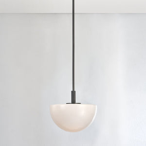 Close-up of the Lethbridge Pendant 15" in bronze showing the shade shape and metal detail.