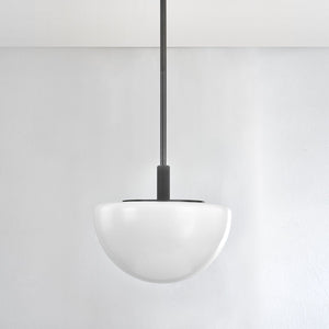 Close-up of the Lethbridge Pendant 19" in bronze showing the shade shape and metal detail.