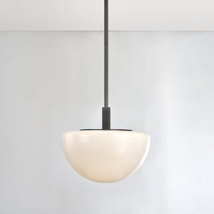 Close-up of the Lethbridge Pendant 19" in bronze showing the shade shape and metal detail.