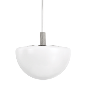 Lethbridge Pendant 19" in polished nickel shown from the front to reveal the shade shape and metal detail.