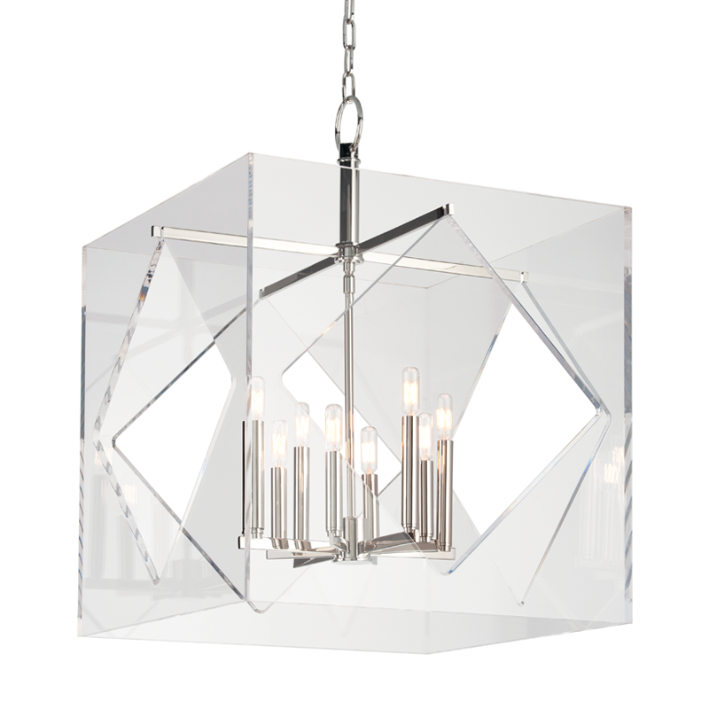 Travis Chandelier 24" in polished nickel shown from a second angle to highlight the frame, arms, and shade detail.