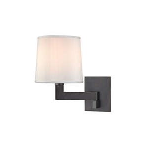 Fairport Wall Sconce 7.5" in bronze shown from a second angle to highlight the arm curve and shade silhouette.
