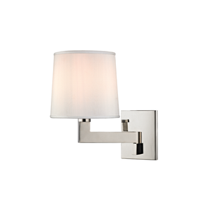 Fairport Wall Sconce 7.5" in polished nickel shown from the front to reveal the arm curve and shade silhouette.