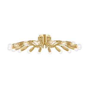 Barney Semi Flush 31.5" in aged brass — a Hudson Valley close-to-ceiling for hallways, bedrooms, and entryways at Laurie Yapp Home.