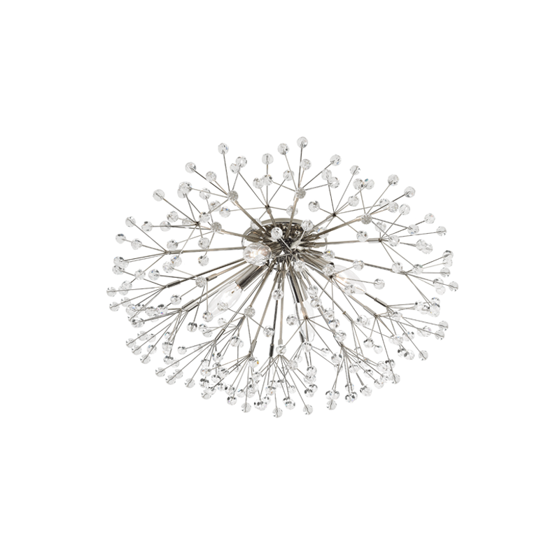 Dunkirk Semi Flush 20" in polished nickel shown from a second angle to highlight the shade profile and mounting canopy.