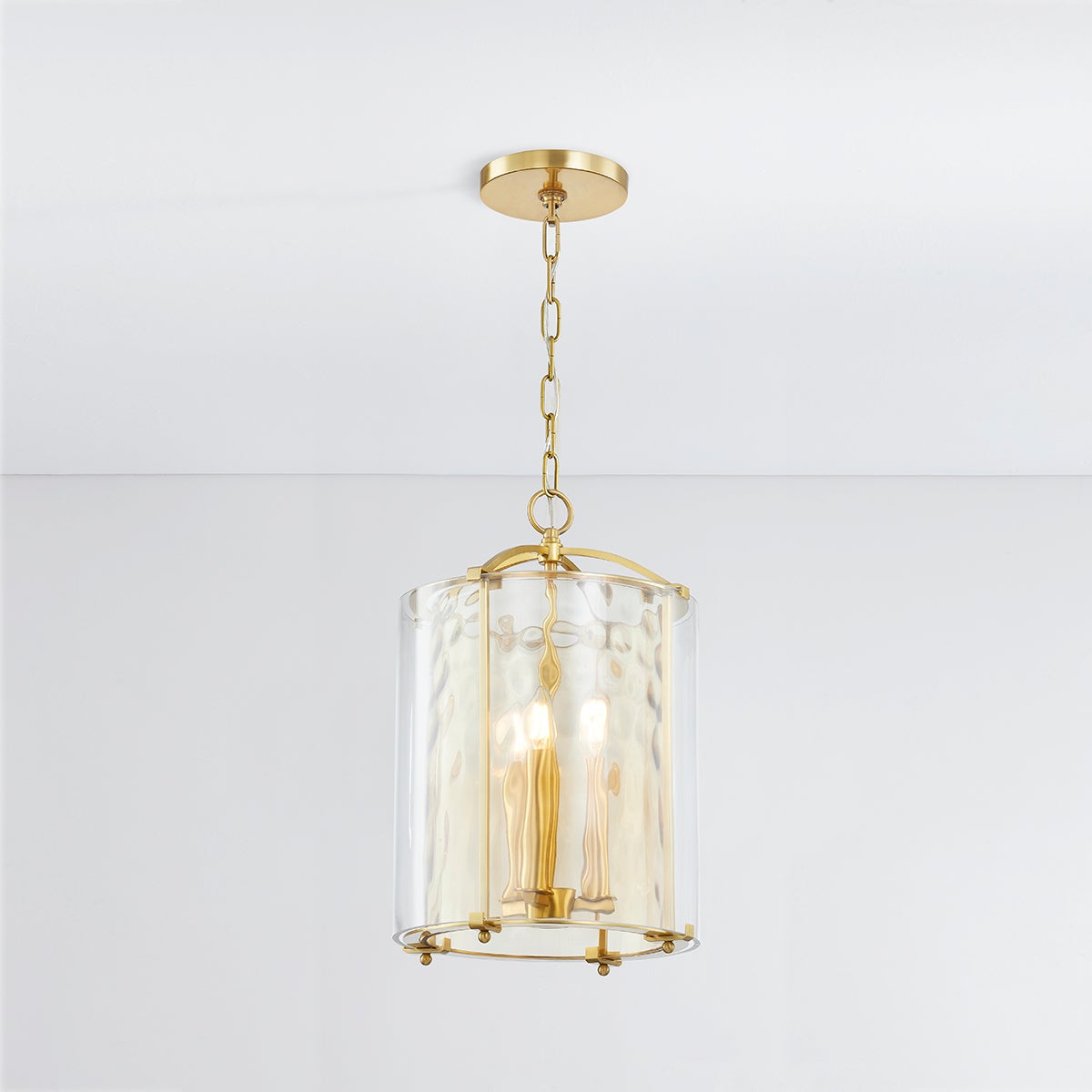 Ramsey Lantern 12" in aged brass shown from the front to reveal the frame and glass panel detail.