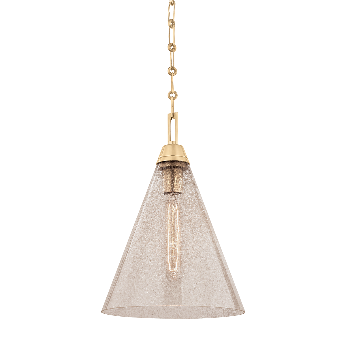 Newbury Pendant 10.75" in aged brass — a Hudson Valley pendant for kitchens, entries, and dining rooms at Laurie Yapp Home.