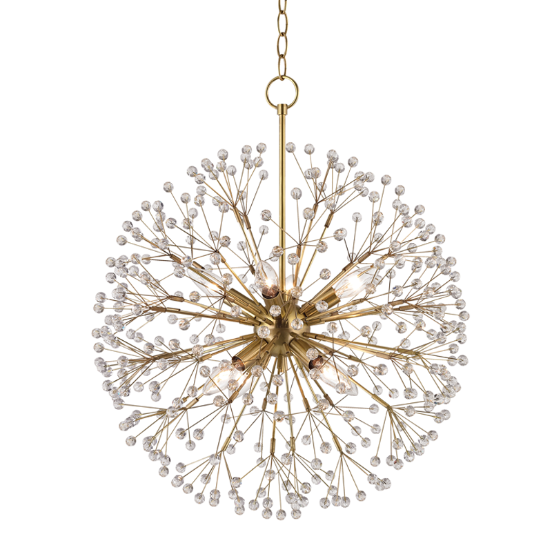 Dunkirk Chandelier 20" in aged brass — a Hudson Valley chandelier for dining rooms, entries, and living rooms at Laurie Yapp Home.