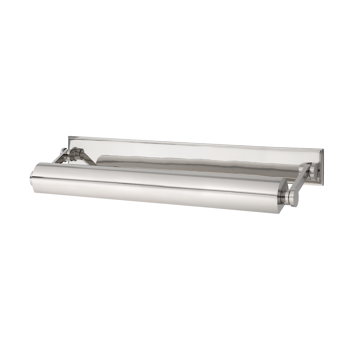 Merrick Picture Light 24.5" in polished nickel shown from the front to reveal the arm curve and shade proportion.