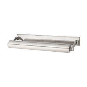 Merrick Picture Light 24.5" in polished nickel shown from the front to reveal the arm curve and shade proportion.