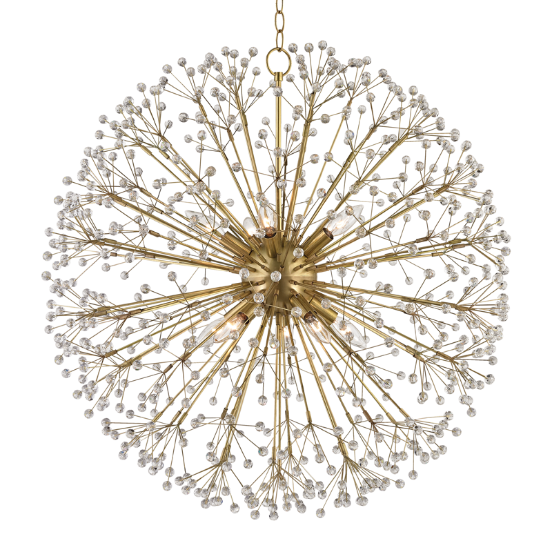 Dunkirk Chandelier 30" in aged brass — a Hudson Valley chandelier for dining rooms, entries, and living rooms at Laurie Yapp Home.