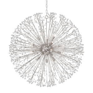 Dunkirk Chandelier 40" in polished nickel shown from a second angle to highlight the frame, arms, and shade detail.