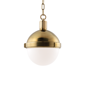 Lambert Pendant 9.5" in aged brass — a Hudson Valley pendant for kitchens, entries, and dining rooms at Laurie Yapp Home.