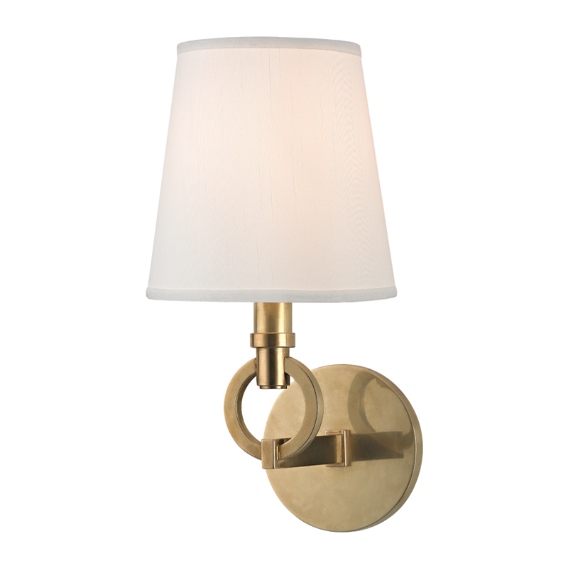 Malibu Wall Sconce in aged brass — a Hudson Valley wall sconce for bathrooms, hallways, and living rooms at Laurie Yapp Home.