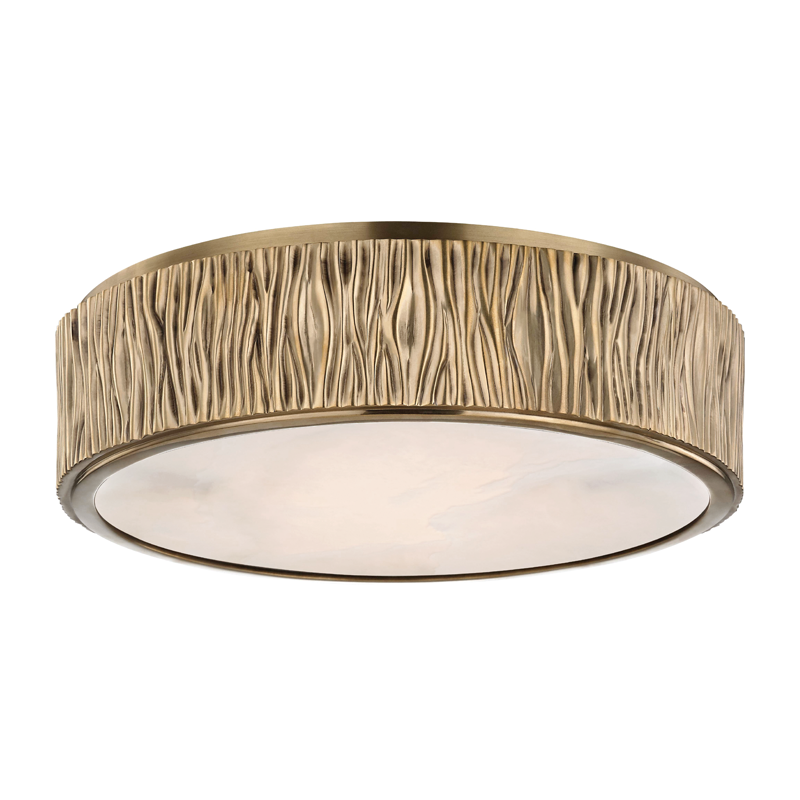 Crispin Flush Mount 13.5" in aged brass — a Hudson Valley flush mount for hallways, bedrooms, and entryways at Laurie Yapp Home.