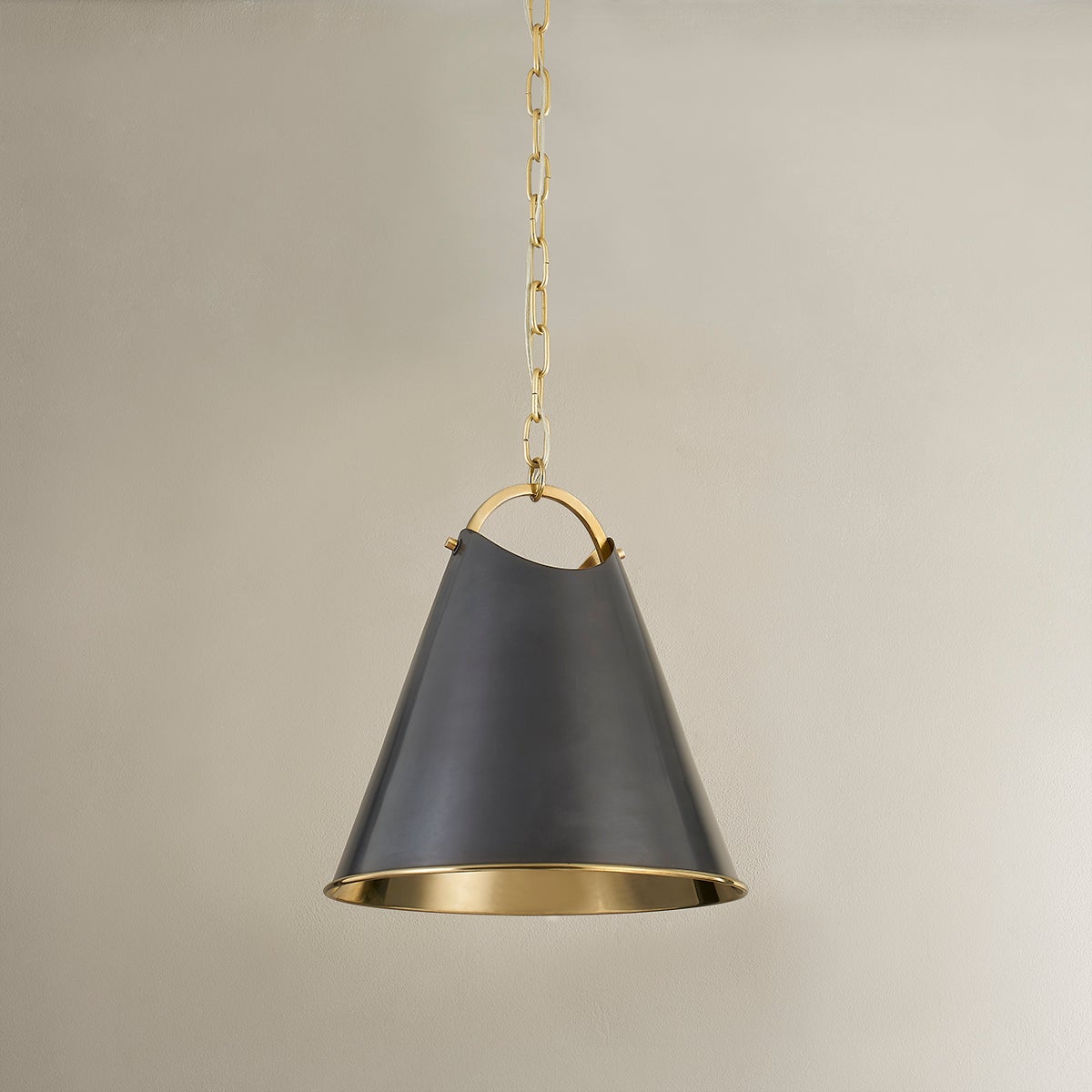 Burnbay Pendant 13.75" shown from the front to reveal the shade shape and metal detail.