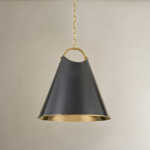 Burnbay Pendant 18.25" shown from the front to reveal the shade shape and metal detail.