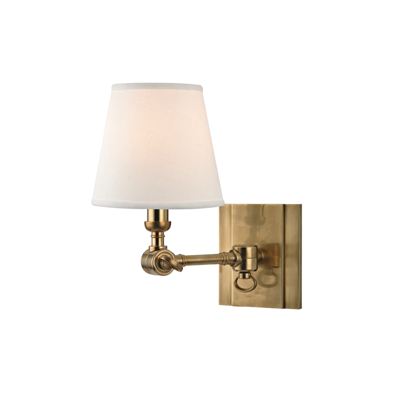 Hillsdale Wall Sconce 6" x 10" in aged brass — a Hudson Valley wall sconce for bathrooms, hallways, and living rooms at Laurie Yapp Home.
