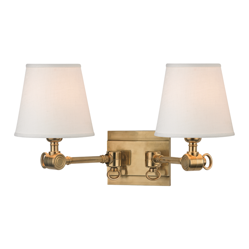 Hillsdale Wall Sconce 18" x 9.5" in aged brass — a Hudson Valley wall sconce for bathrooms, hallways, and living rooms at Laurie Yapp Home.