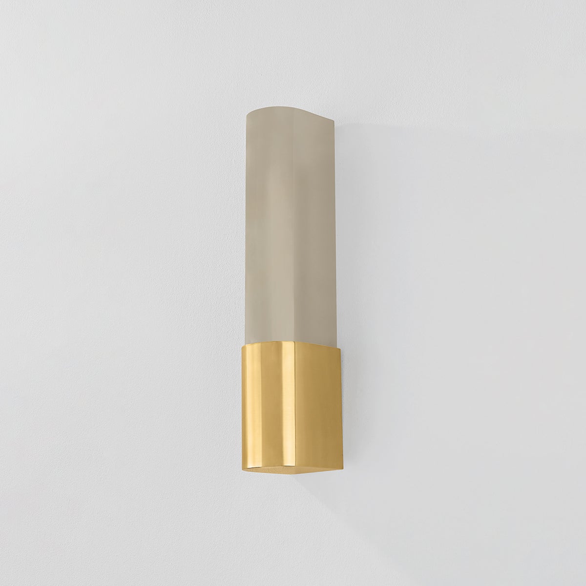 Somersville Wall Sconce 3.25" x 16" in aged brass shown from a second angle to highlight the arm curve and shade silhouette.