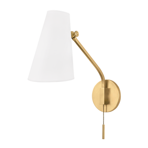 Patten Wall Sconce in aged brass — a Hudson Valley wall sconce for bathrooms, hallways, and living rooms at Laurie Yapp Home.