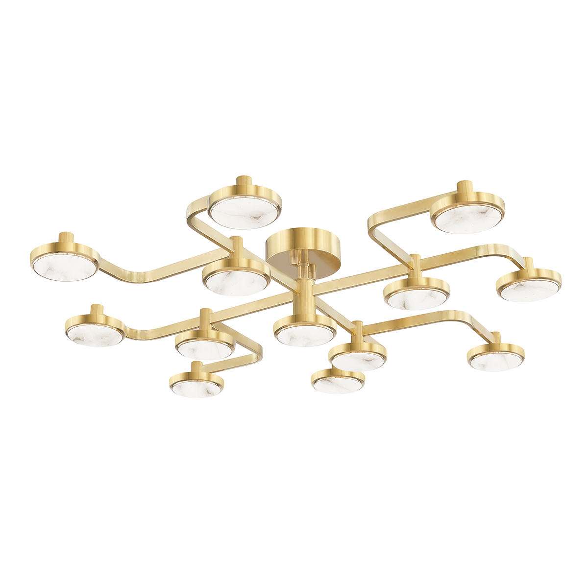 Meander Semi Flush 43.25" in aged brass — a Hudson Valley close-to-ceiling for hallways, bedrooms, and entryways at Laurie Yapp Home.