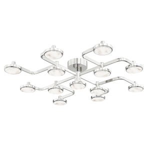 Meander Semi Flush 43.25" in polished nickel shown from a second angle to highlight the shade profile and mounting canopy.