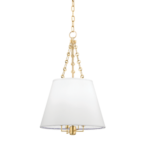 Burdett Pendant 15" in aged brass — a Hudson Valley pendant for kitchens, entries, and dining rooms at Laurie Yapp Home.