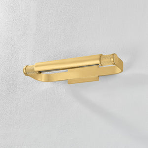 Elm Park Picture Light 18" in aged brass shown from the front to reveal the arm curve and shade proportion.