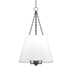 Burdett Pendant 22" in bronze shown from a second angle to highlight the shade shape and metal detail.
