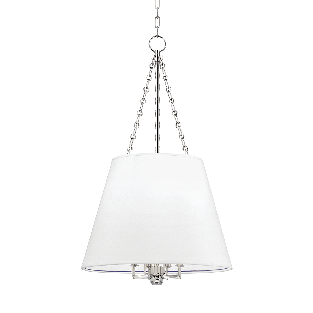 Burdett Pendant 22" in polished nickel shown from the front to reveal the shade shape and metal detail.
