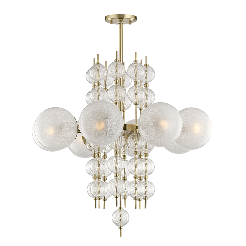 Calypso Chandelier 33.5" in aged brass — a Hudson Valley chandelier for dining rooms, entries, and living rooms at Laurie Yapp Home.