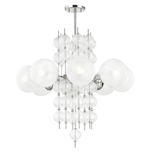 Calypso Chandelier 33.5" in polished nickel shown from a second angle to highlight the frame, arms, and shade detail.