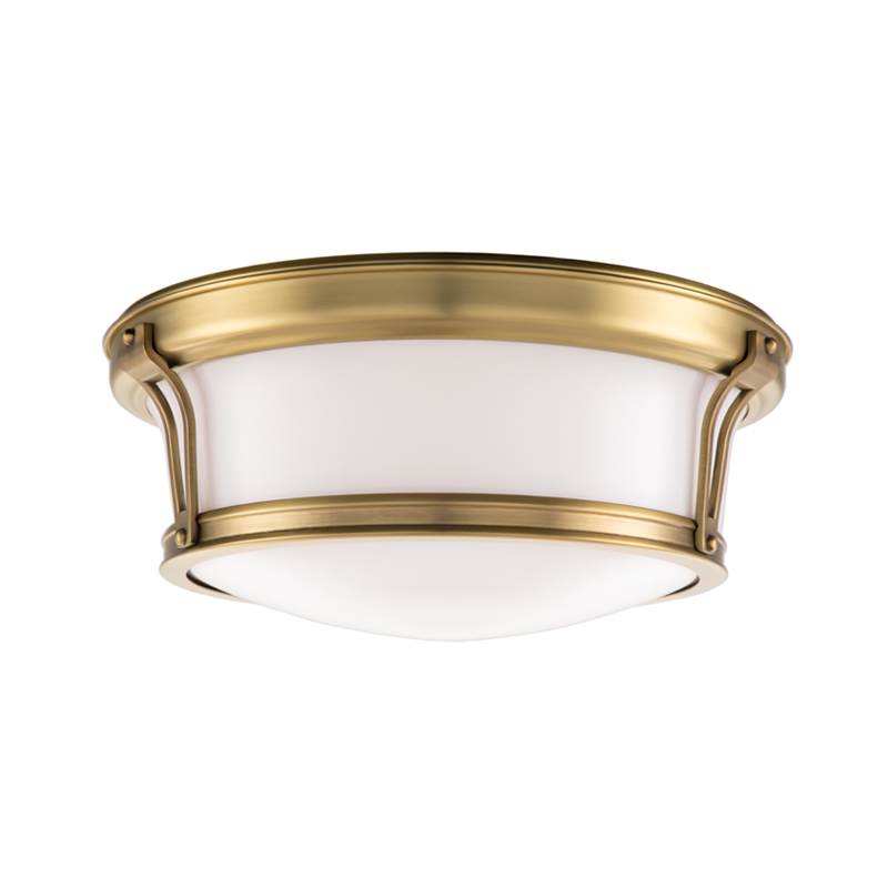 Newport Flush Mount 13" in aged brass — a Hudson Valley flush mount for hallways, bedrooms, and entryways at Laurie Yapp Home.