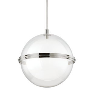 Northport Pendant 22" in polished nickel shown from a second angle to highlight the shade shape and metal detail.