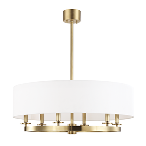 Durham Chandelier 30.75" in aged brass — a Hudson Valley chandelier for dining rooms, entries, and living rooms at Laurie Yapp Home.