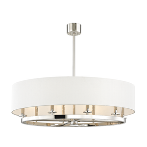 Durham Linear in polished nickel shown from the front to reveal the extended frame and shade array.