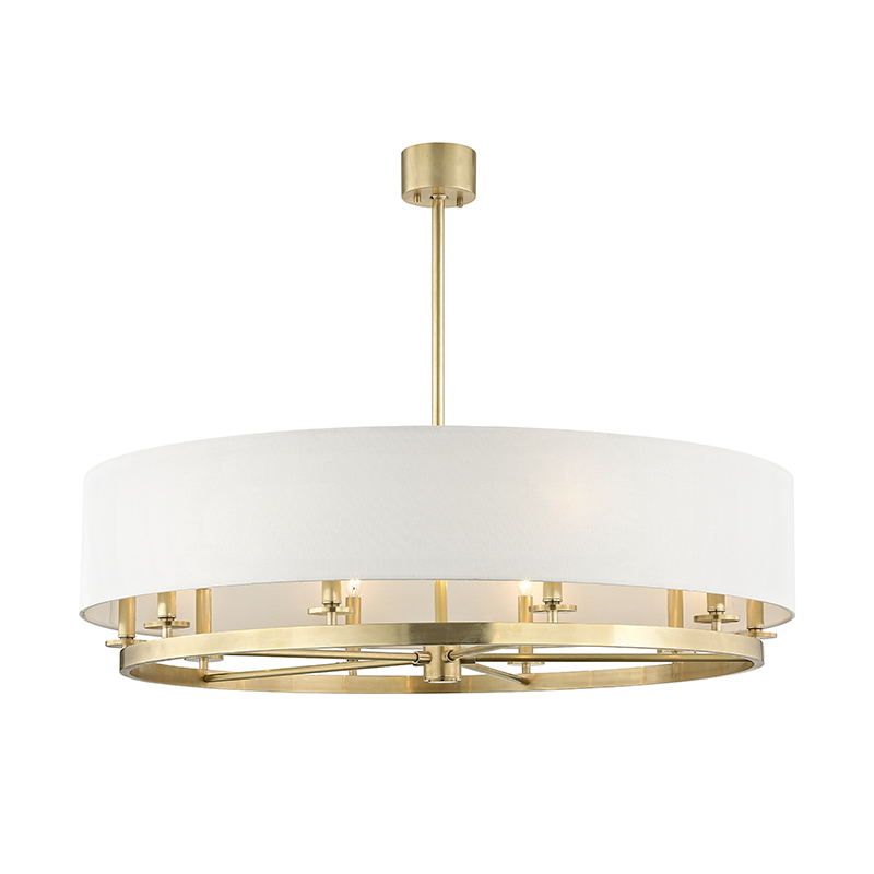 Durham Chandelier 42" in aged brass — a Hudson Valley chandelier for dining rooms, entries, and living rooms at Laurie Yapp Home.