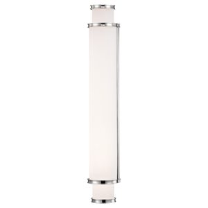 Malcolm Bath And Vanity 4.75" x 30" in polished nickel shown from a second angle to highlight the arm spread and shade silhouette.