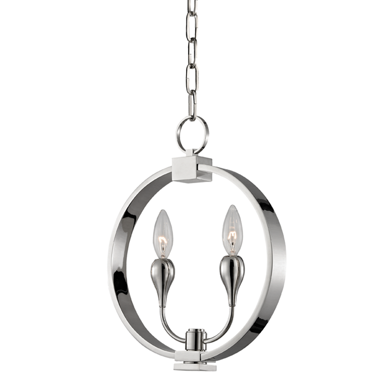 Dresden Pendant in polished nickel shown from a second angle to highlight the shade shape and metal detail.