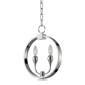Dresden Pendant in polished nickel shown from a second angle to highlight the shade shape and metal detail.