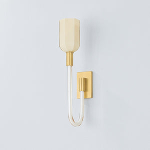 Chester Park Wall Sconce in aged brass shown from a second angle to highlight the arm curve and shade silhouette.