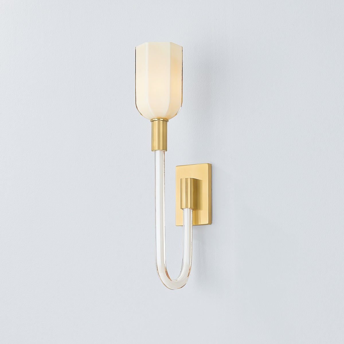 Chester Park Wall Sconce in aged brass shown from the front to reveal the arm curve and shade silhouette.