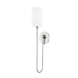Harlem Wall Sconce in polished nickel shown from the front to reveal the arm curve and shade silhouette.