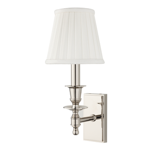 Ludlow Wall Sconce 5.5" in polished nickel shown from the front to reveal the arm curve and shade silhouette.