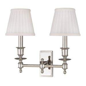 Ludlow Wall Sconce 14" in polished nickel shown from the front to reveal the arm curve and shade silhouette.
