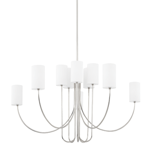Harlem Chandelier 48.25" in polished nickel shown from the front to reveal the frame, arms, and shade detail.